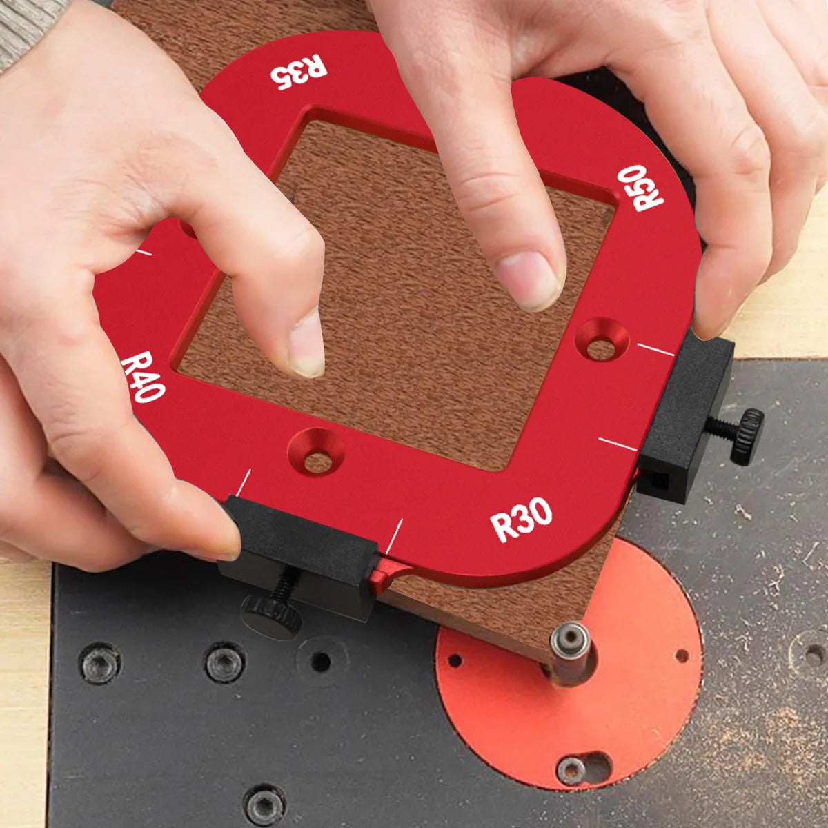 Aluminum Round Corner Radius Template Set - Router Table Jig for Woodworking, Arc Cutting Aid with Removable Clip, Sizes R10-R50