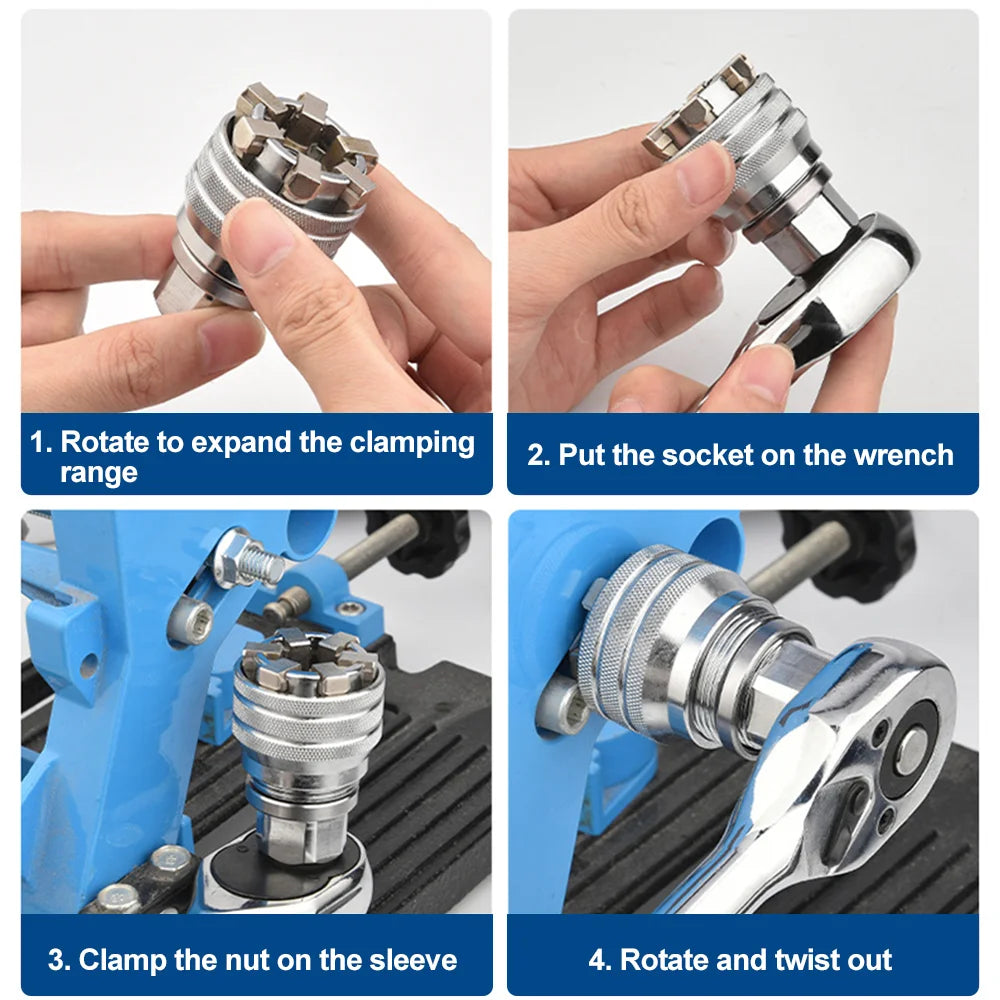 3Pcs Universal Sleeve Set All-Fitting Multi Drill Attachment Adjustable Hex Universal Socket 3/8" Drive Wrench Repair Tools