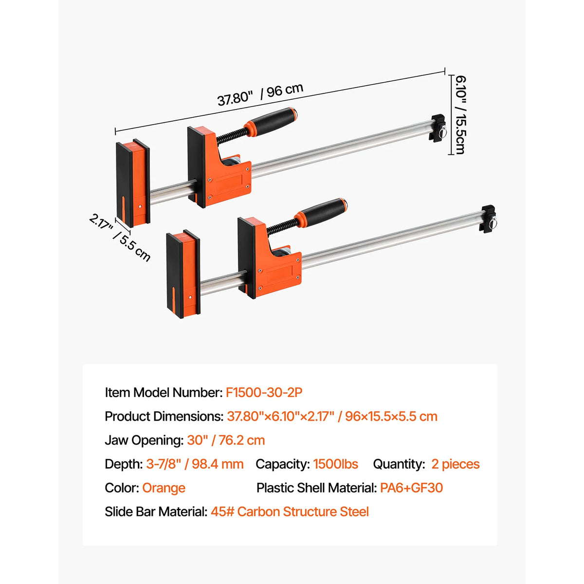 SucceBuy Bar Clamps 2Pcs 50" Parallel Clamp Set F Clamp w/ 1100lbs Load Limit  High-strength Plastic and Carbon Steel Wood clamp