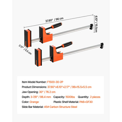 SucceBuy Bar Clamps 2Pcs 50" Parallel Clamp Set F Clamp w/ 1100lbs Load Limit  High-strength Plastic and Carbon Steel Wood clamp