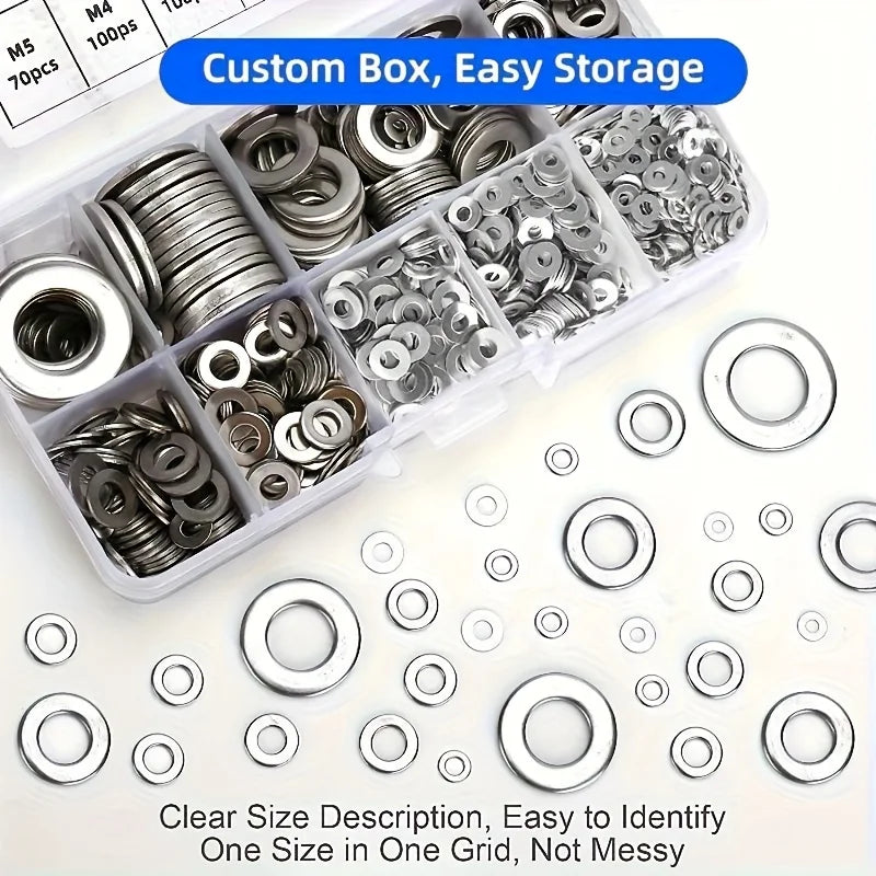 80-580pcs Aluminum Flat Washer Assortment Kit Aluminum Flat Washers M2 M2.5 M3 M4 M5 M6 M8 M10 M12 Washer Flat Ring Gasket Rings