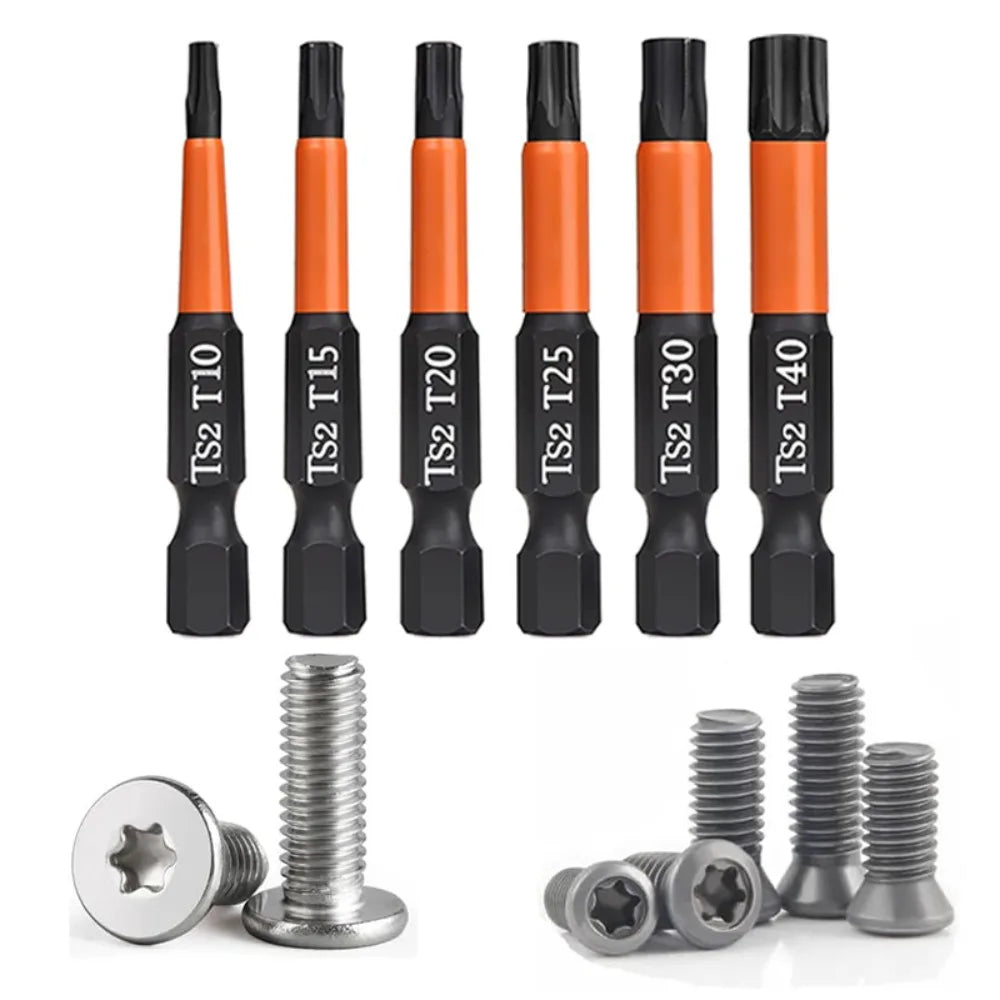 6-Piece Star Screwdriver Bit Set, 1/4' Hex Shank Screwdriver, 2' T10, T15, T20, T25, T30, T40 Star Screwdriver Bits, Versatile