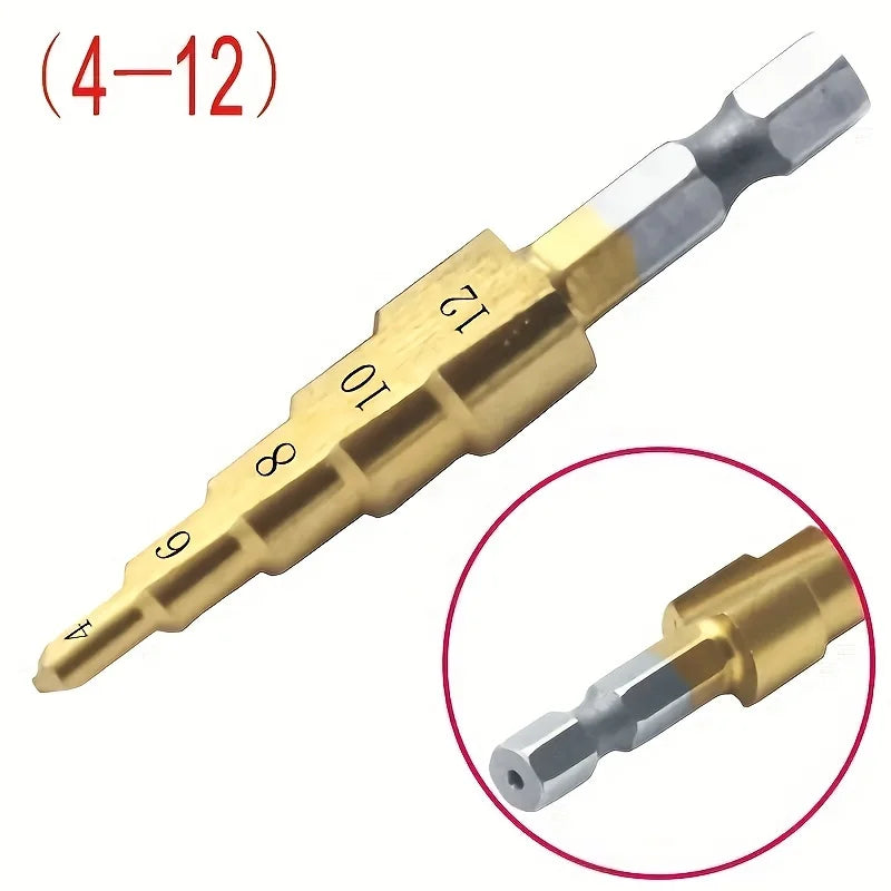 4-12/20/32mm HSS Titanium Coated Step Drill Bit Drilling Power Tool Metal High Speed Steel Wood Hole Cutter Step Cone Drill Bit