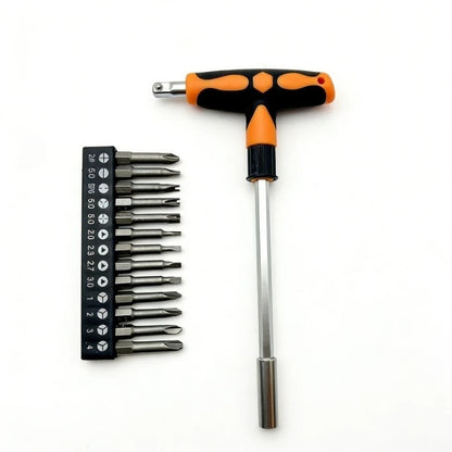 Multifunctional Screwdriver and Socket Set T-shape Handle Torx Hex Cross Flat Bits Household Repair Hand Tools for DIY