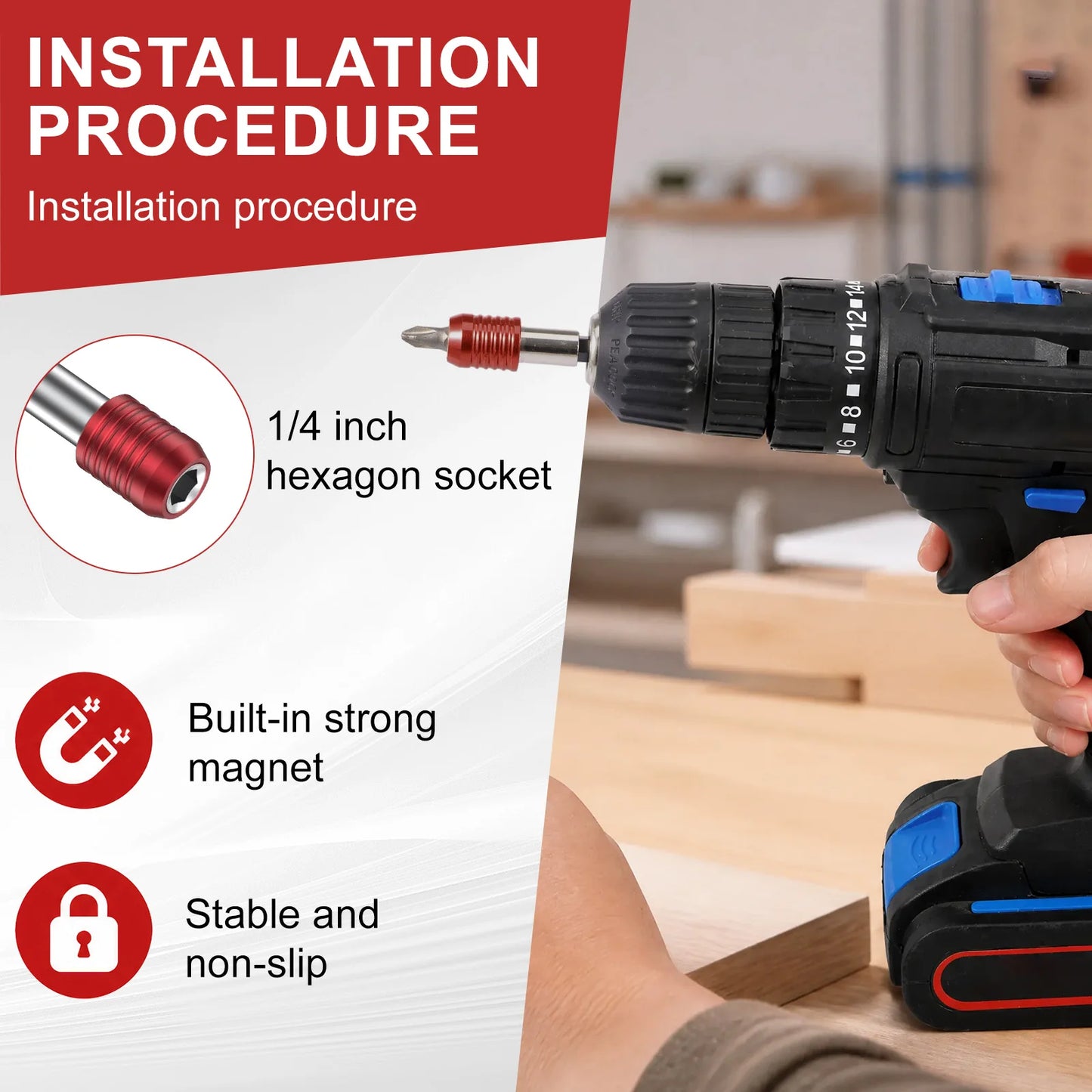 Magnetic Drill Bit Extension Set 1/4 Hex Shank Quick Release Impact Driver Extender Bar Dual Lock Screwdriver Holder 12 Inch Lon