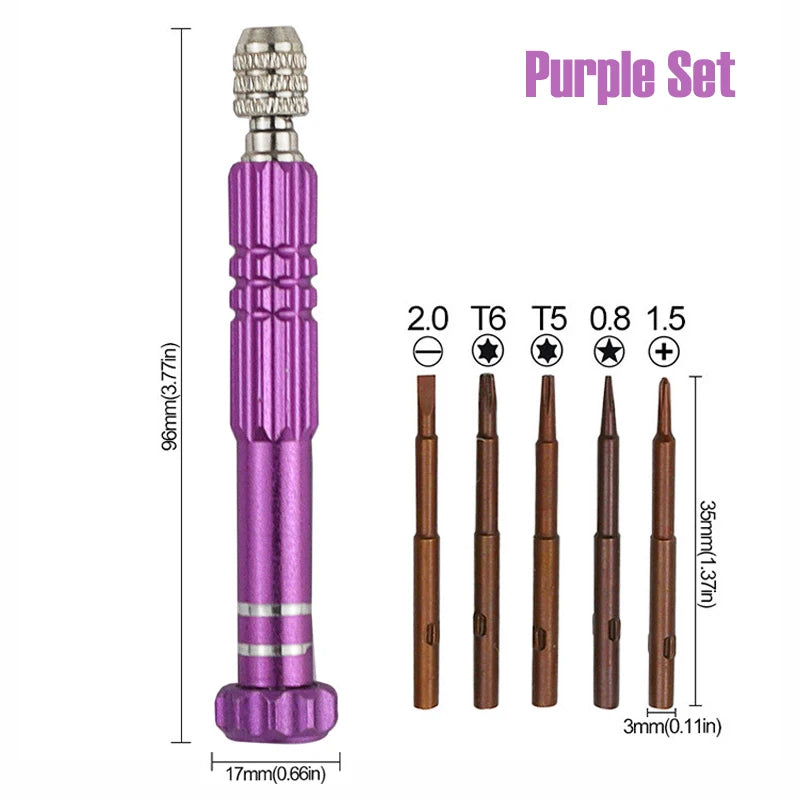 5-in-1 Precision Screwdriver Set SL2.0/PH1.5/T5/T6/P0.8 S2 Screw Driver Bit for Phone PC Eyeglass Jewelry Watch Repair Hand Tool