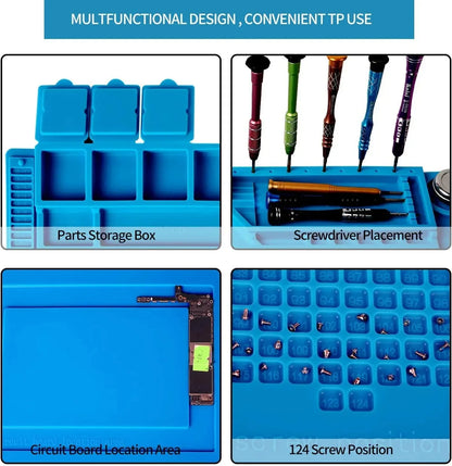 Magnetic Mat Silicone Repair Mat Circuit Board Soldering Pad Heat Resistant 932°F Anti-Static for ESD Iron Phone Repair
