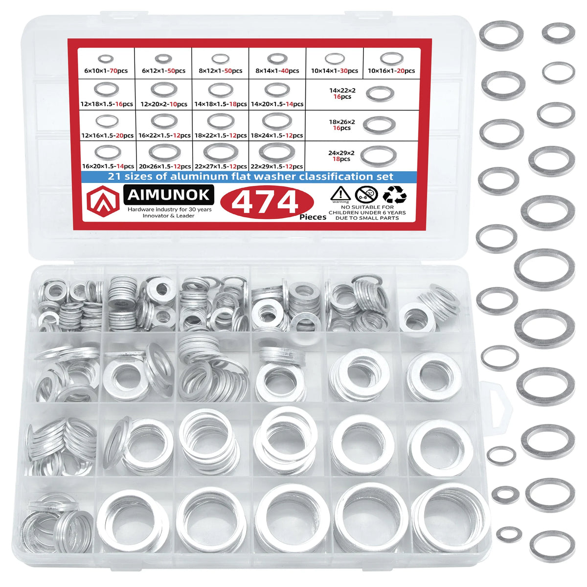 21 Sizes 474Pcs Aluminum Flat Washers Kit Metric Metal Washers Assortment for Automotive Plumbing Furniture Repair Hardware Fast