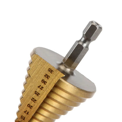 5-35 Gold Titanium Plate Pagoda Drill Hexagonal Straight Groove Step Drill Bit Wood Plastic Aluminum Hole Expand Tool Accessory