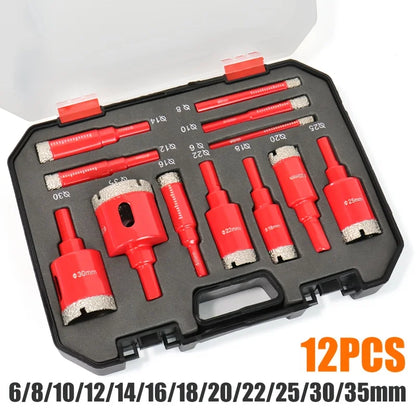 12Pcs Diamond Coated Drill Bits Set 6-35mm Hole Saw Kit for Glass Marble Granite Stone Tile Ceramic - Hand Tool