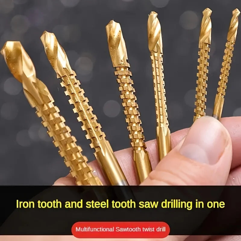 HSS Twist Drill Bits Set Titanium Coated Drill Bit 3-8mm Serrated Grooving Spiral Jagged Saw Drill Bit Composite Drill Bits