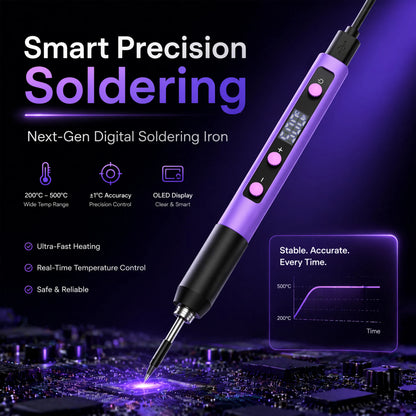 USB Portable Mini Digital Display Soldering Iron Kit with Fast Heating, Adjustable Temperature, and Plug-in Design