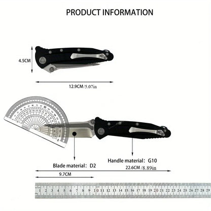 Multi-functional Folding Knife D2 Steel Blade G10 Handle Ergonomic Grip Outdoor Camping Hiking Fishing EDC Fruit Knife Cutting Tool