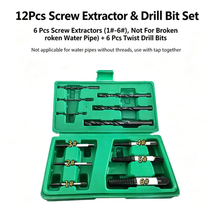 12Pcs Broken Screw Extractor Set With Twist Drill Bits Damaged Bolt Remover Tool Kit For Auto Repair Home DIY Hardware Tools Wit