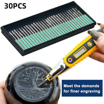 30PCS Diamond Burrs Set 3mm Shank Rotary Tool Bits for Dremel Grinding Engraving Drill Bits Kit for Glass Stone Ceramic Metal