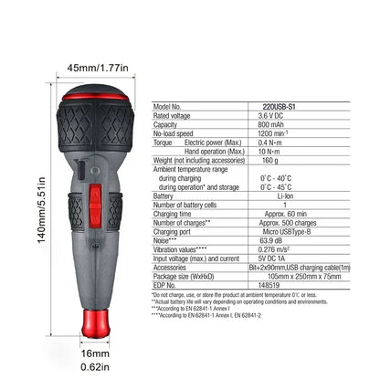 VESSEL Franchise Screwdriver Series NO.220USB-S1,NO.220USB-6C,NO.220USB-1C Electric Drive, Rechargeable Screwdriver