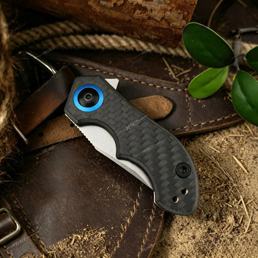 0022 Mini Folding Knife Carbon Fiber Handle & 8CR13 Steel Blade Outdoor Camping Hiking Cutting Tool Fishing Knife Gift for Men