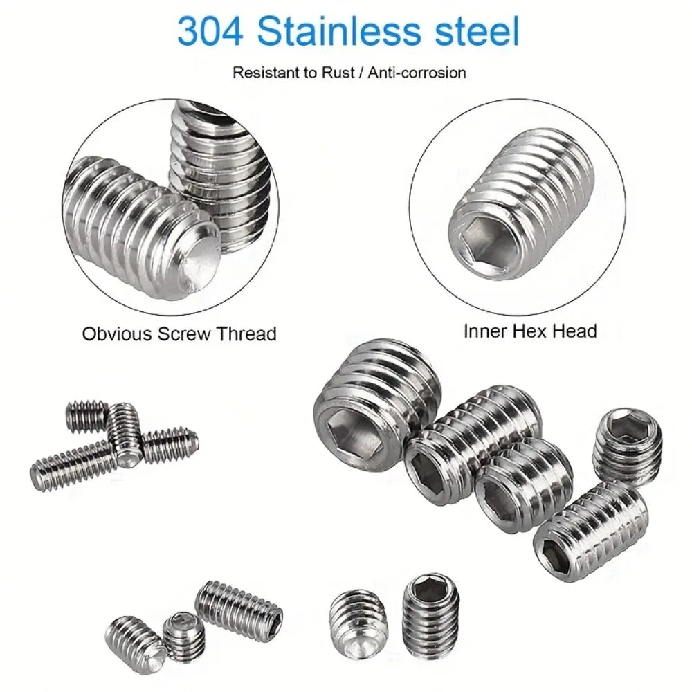440-Piece Set of Set Screws M3 M4 M5 M6 M8 - for Furniture Cabinet Handles, Concealed Fasteners, Automotive Electronics