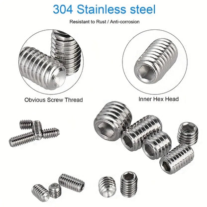 440-Piece Set of Set Screws M3 M4 M5 M6 M8 - for Furniture Cabinet Handles, Concealed Fasteners, Automotive Electronics
