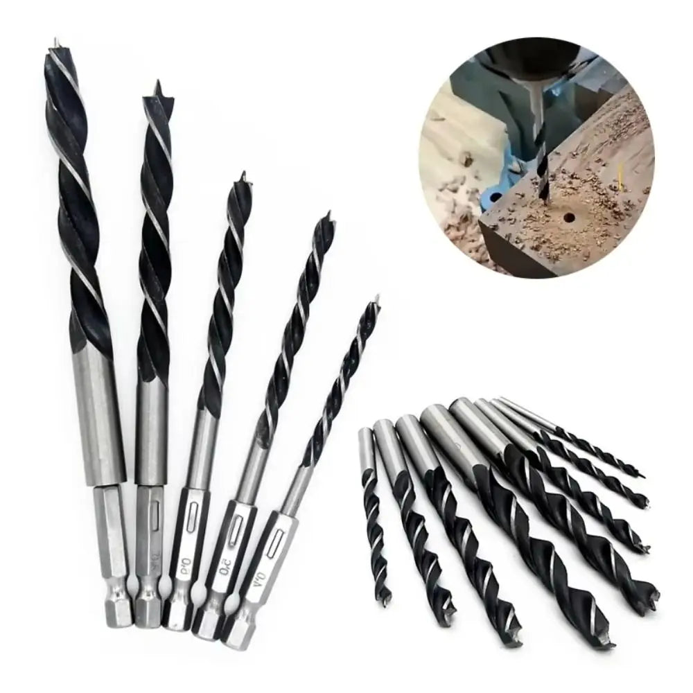 5PCS 4/5/6/8/10mm Three-pointed Woodworking Drill Power Tool High Carbon Steel Twist Dril Bit High Quality 1/4" Hex Shank