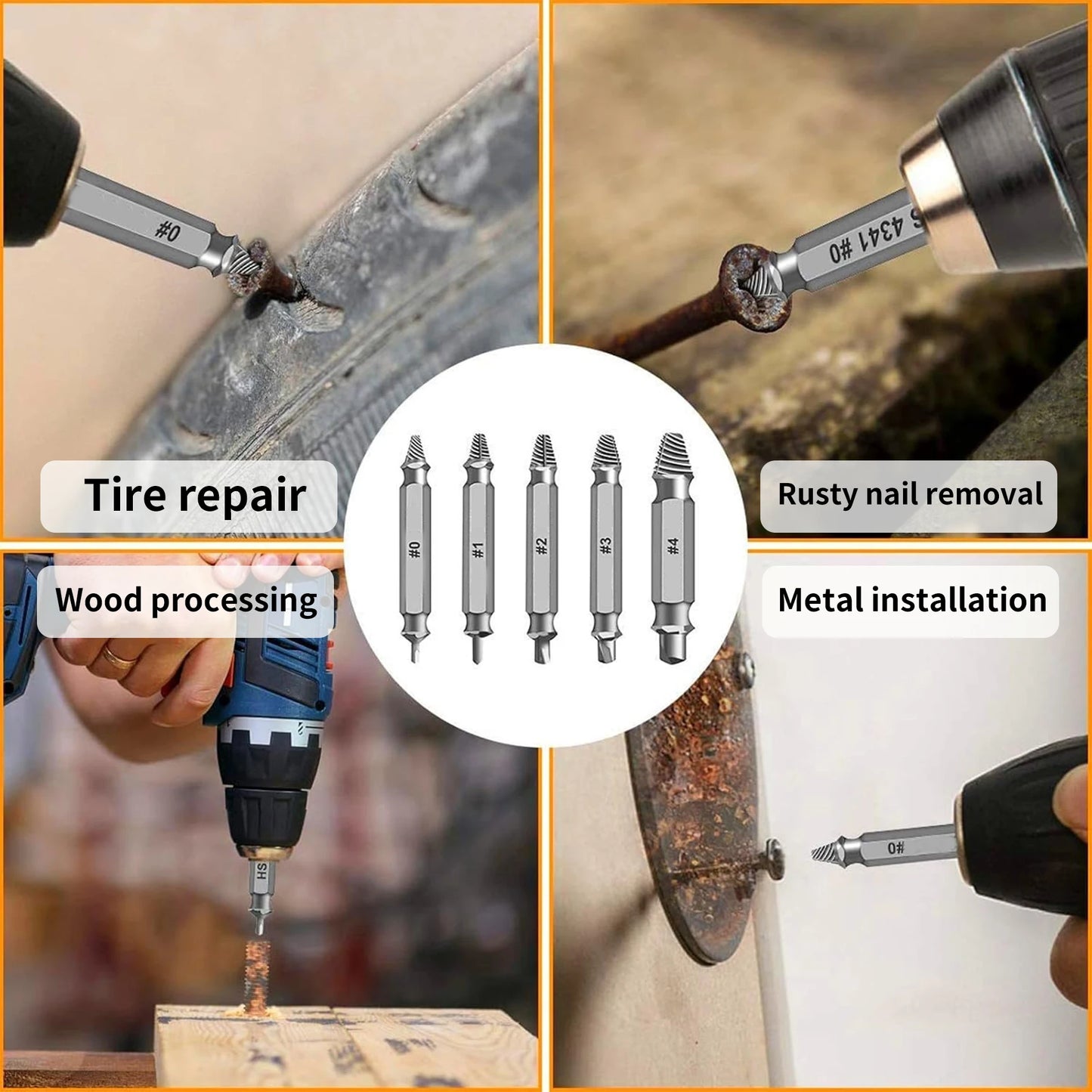 5pcs Broken Screw Extractor Set HSS Screw Extractor Drill Bit Damaged Bolt Remover Tool Kit