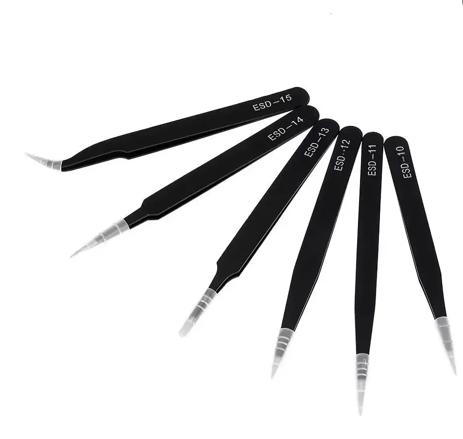 Antistatic Stainless Steel Tweezers 6 PCS Precision Maintenance Industrial Repair Curved Tool Home Work Model Making Hand Tools