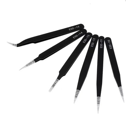 Antistatic Stainless Steel Tweezers 6 PCS Precision Maintenance Industrial Repair Curved Tool Home Work Model Making Hand Tools