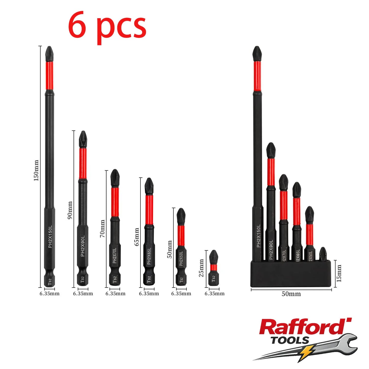 Rafford 12 Pcs S2 Steel Magnetic Screwdriver Bit Set, 1/4" Shank Non-Slip Phillips Impact Bits for Electric & Manual Drivers