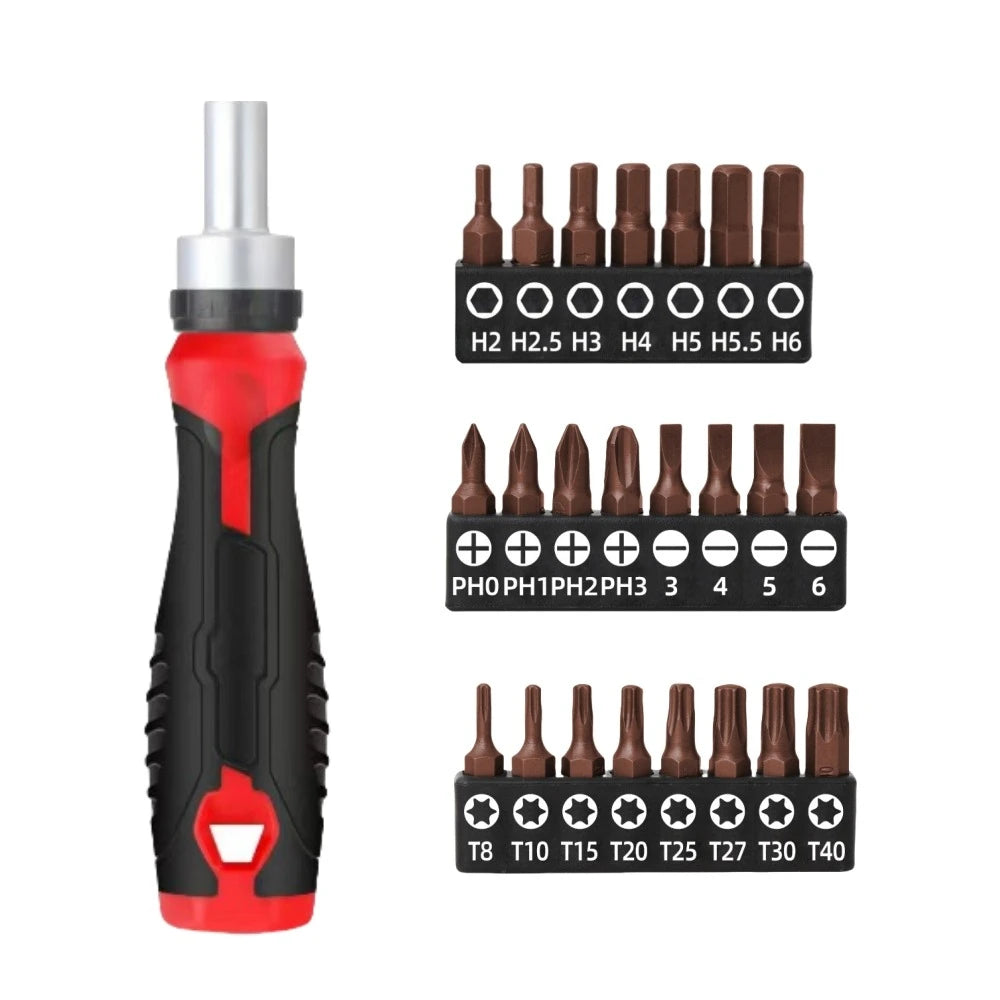 1/4 (6.35mm) Hi-Spec Ratchet Screwdriver Bit Set Multifunctional Magnetic Bit Driver Holder Handle Slotted Hex Torx Phillips Bit