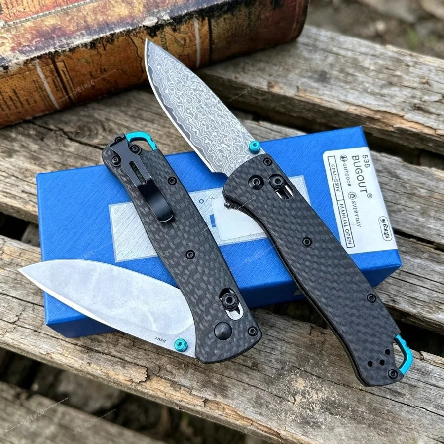 BM 535 Bugout Ax Lock Folding Knife, S90V / Damascus Blade Outdoor Camping Hiking EDC Fishing Knife Jungle Adventure Tool Gift