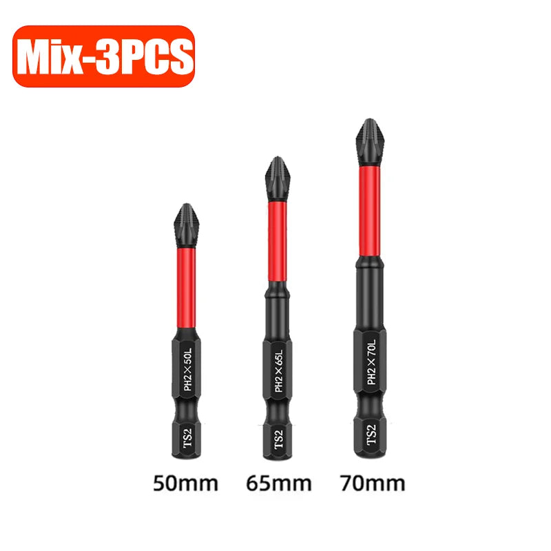 Anti Slip Bits Magnetic Screwdriver Bit Set S2 Alloy Steel Impact Resistance Bits-3/6/12Pcs Suitable for Electric Drills