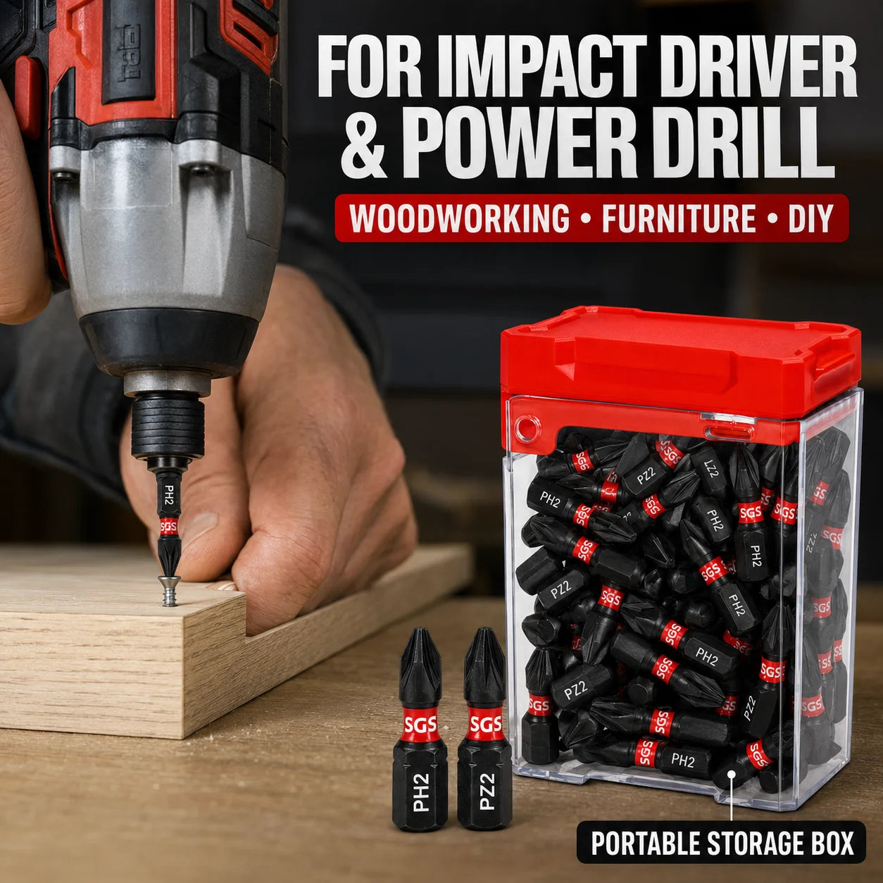 20/40PCS 25mm PH2 PZ2 Impact Screwdriver Bit Set S2 Steel Magnetic Phillips Pozidriv Bits 1/4 Hex Shank for Impact Driver Power Drill with Storage Box