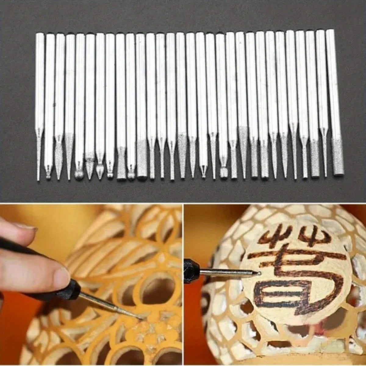 30pcs Diamond Drill Bits Set Stone Carving Rotary Tool Bits for Glass Ceramic Jewelry