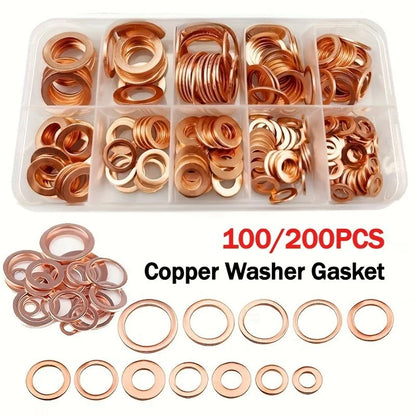 200/50PCS Copper Washer Gasket Nut and Bolt Set Flat Ring Seal Assortment Kit with Box //M8/M10/M12/M14 for Sump Plugs