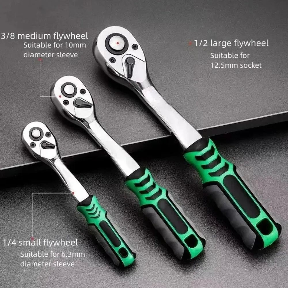 72/24 Tooth Quick Ratchet Wrench 1/2 1/4 3/8 3 Size Flying Wrenches Two-way Socket Wrench Repair Tools for Vehicle Bicycle