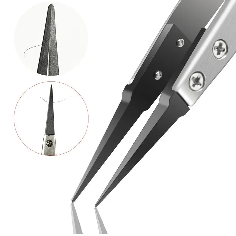 1pc ESD-259 Stainless Steel Precision Pliers-Precision Anti-Static Carbon Fiber Tweezers,Used For Crafts,Jewelry,Electronics
