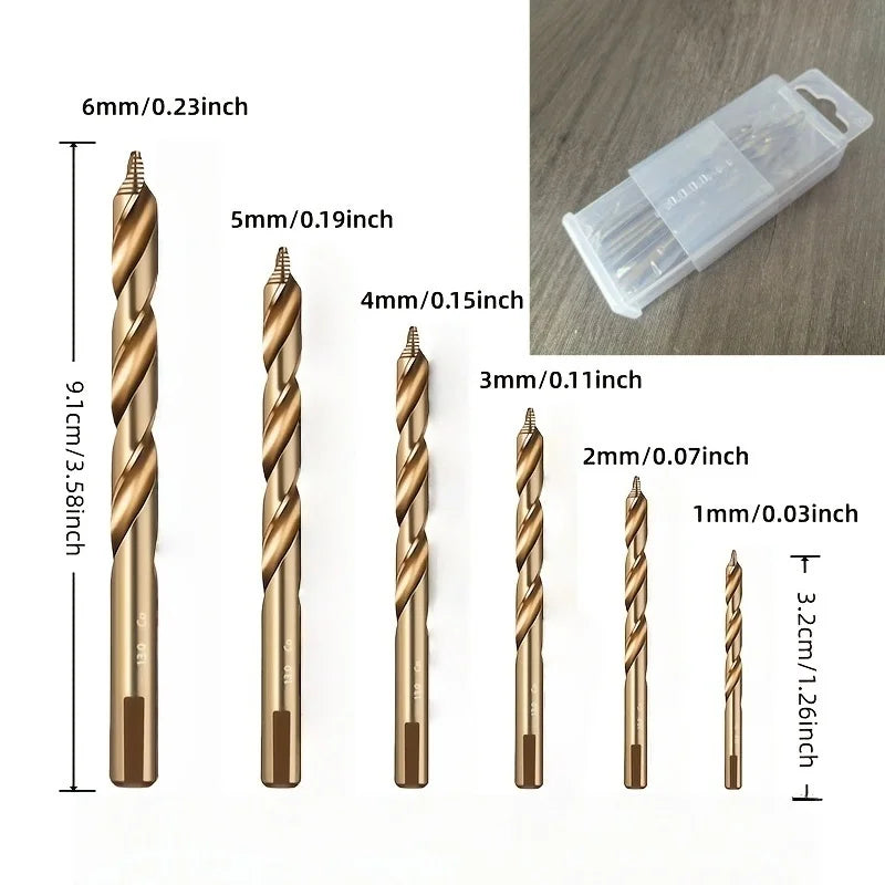 6Pcs Step Drill Bit Set 1-6mm With Gold Oxide Coating, Professional For Stainless Steel & Hard Metal