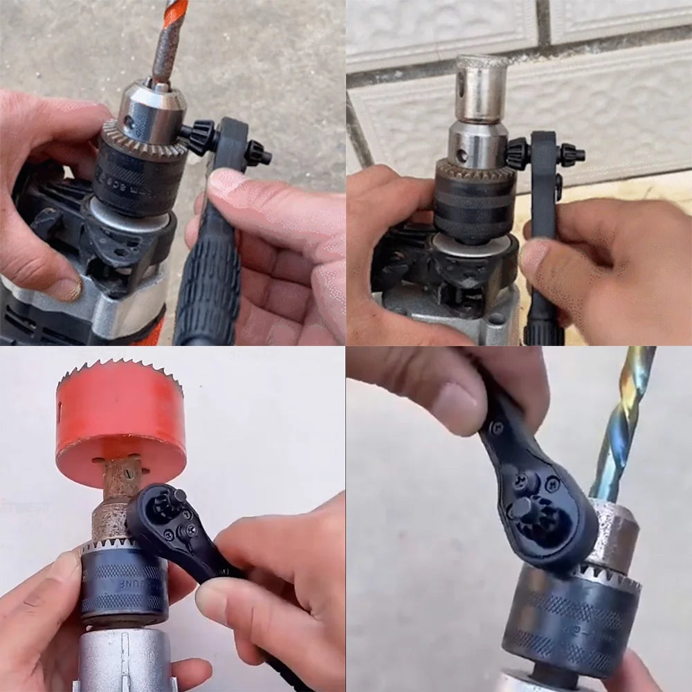2 in 1 Drill Chuck Key Wrench Dual Head Ratchet Spanner Universal Clamping Tool 12 7mm 17 5mm for Drill Press Hand Electric Drill Machine Lathe Tooling Chucks Replacement Hardware Hand Tools Premium Quality Steel Construction