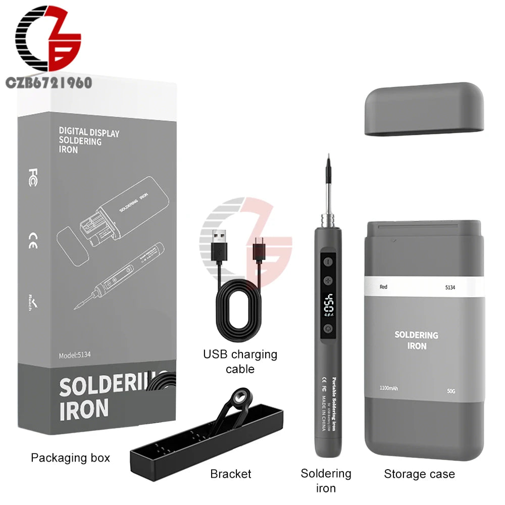 DC 5V Mini USB Type-C Soldering Iron Set Digital Electric Soldering Iron Adjustable Temperature DIY Heating Repair Welding Tool