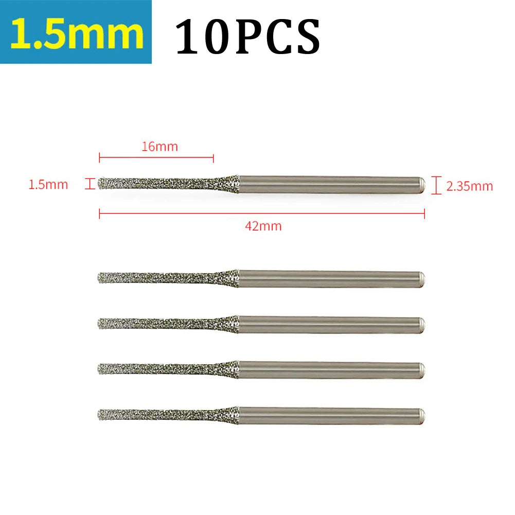 7/10PCS 0.8/1/1.2/1.5/1.8/2/2.5mm Diamond Coated Drill Bits with 2.35mm Shank Glass Jade Amber Jewelry Diamond Drill Bit