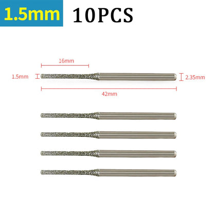 7/10PCS 0.8/1/1.2/1.5/1.8/2/2.5mm Diamond Coated Drill Bits with 2.35mm Shank Glass Jade Amber Jewelry Diamond Drill Bit