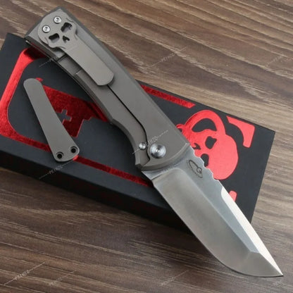 D2 Steel Folding EDC Pocket Knife 3.54 Inch Polished Blade Solid Titanium Alloy Handle 8.15 Inch Overall Length 4.61 Inch Compact Fold Size Lightweight Utility Knife with Pocket Clip for Camping Bushcraft Daily Outdoor Carry