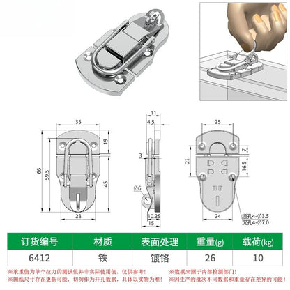 Box snap, nickel-plated iron lock snap, bag fastener, hook, wooden box and toolbox lock, fixed lock, hardware accessory