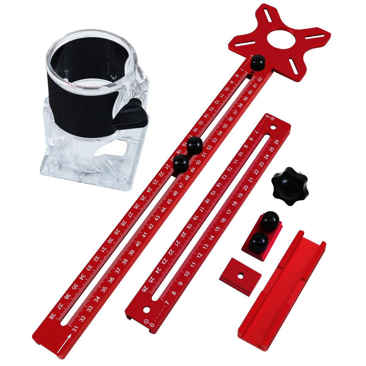 3-in-1 Aluminum Router Guide Jig, Adjustable Circle Cutting Tool for Woodworking, Multifunction Template for Cabinet Hardware