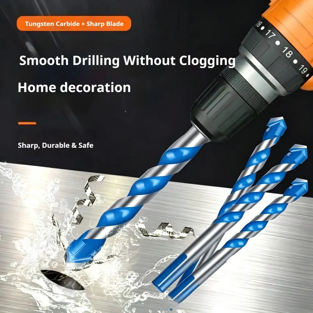 Blue Multifunction Carbide Masonry Drill Bit,Triangle Shank Tile & Concrete Drill Bits for Ceramic, Brick, Glass & Wood Drilling