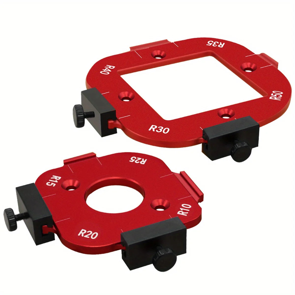 Aluminum Round Corner Radius Template Set - Router Table Jig for Woodworking, Arc Cutting Aid with Removable Clip, Sizes R10-R50