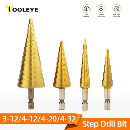 TOOLEYE HSS Titanium Step Drill Bit Stage Drills For Metal Wood High Speed Stepped Drill Set Power Tools 3-12 4-12 4-20 4-32mm