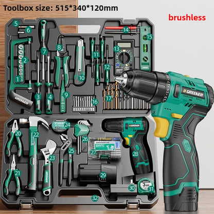 Electrician Electric Drill Set Hardware Brushless Drill Tools Multi-function Complete Repair Power Tool Set Household Toolkit