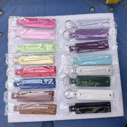 50pcs/lot PU Leather Keychain with 8mm Slide Bar Keyrings Key Holder Fit for 8mm DIY Slide Charms