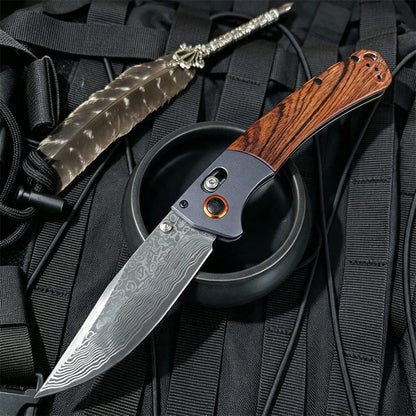 Damascus Blade 15080 BM Axis Folding Pocket Knife G10 Wooden Handle Compact Outdoor Camping Lightweight Easy To Use Hand Gitfs